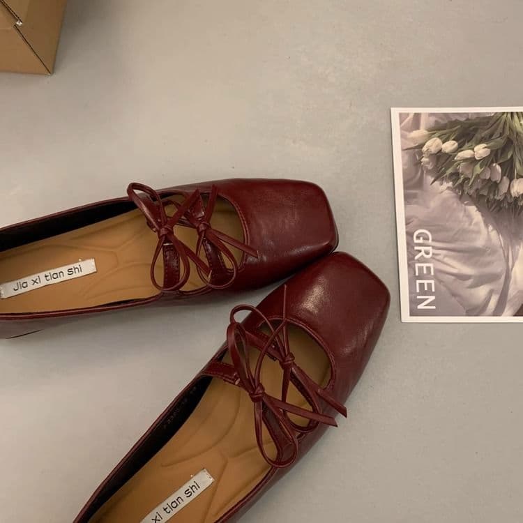 French Bow Lace-Up Mary Jane Flats for Women