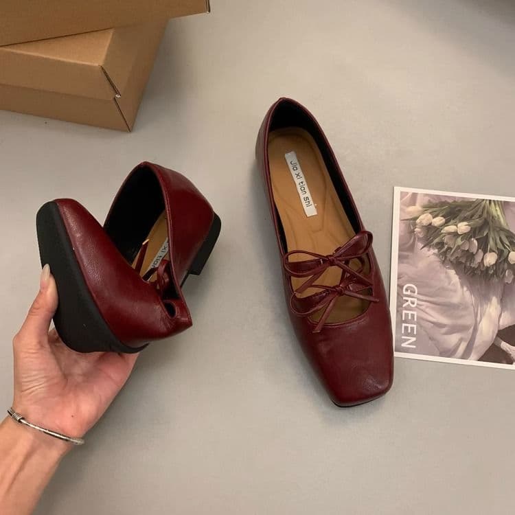 French Bow Lace-Up Mary Jane Flats for Women