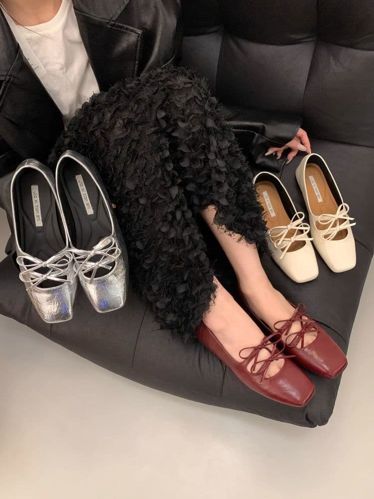 French Bow Lace-Up Mary Jane Flats for Women