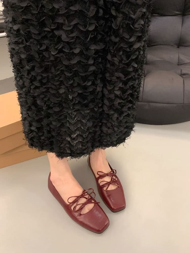 French Bow Lace-Up Mary Jane Flats for Women