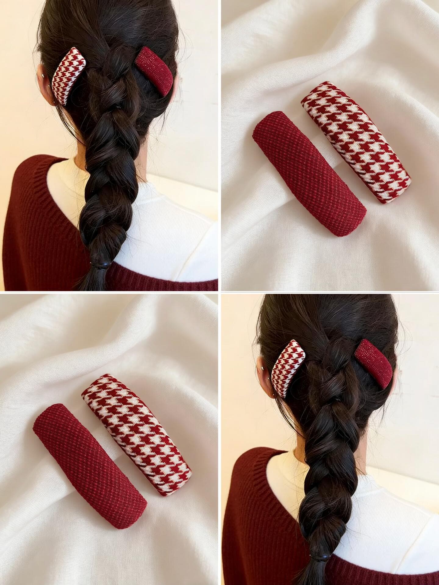 Red Plaid Houndstooth BB Hair Clip Side Hair Accessory