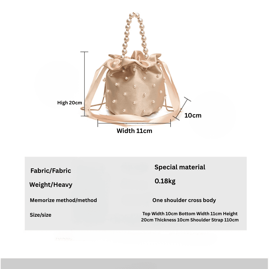 Satin Pearl Crossbody Handbag - Small Tote, Chanel Style Bucket Bag for Women