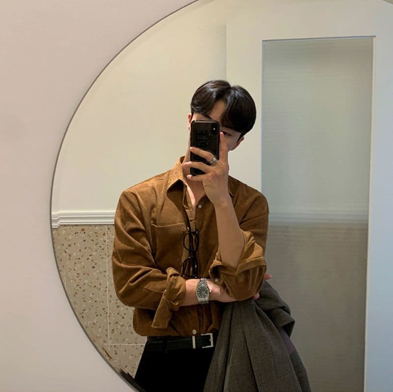Men’s Corduroy Long Sleeve Oversized Casual Shirt Jacket