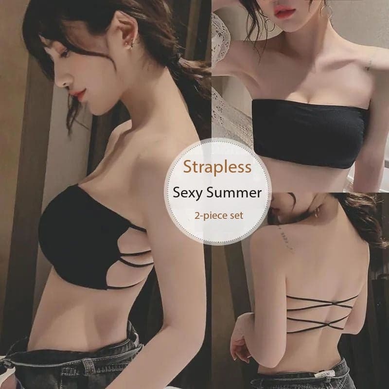 Strapless Padded Bandeau Bra with Cross Back Design