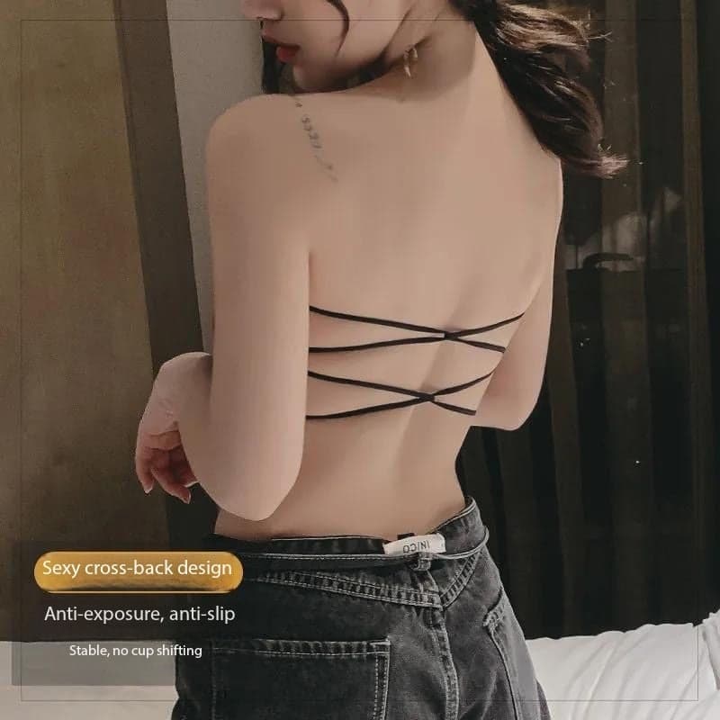 Strapless Padded Bandeau Bra with Cross Back Design