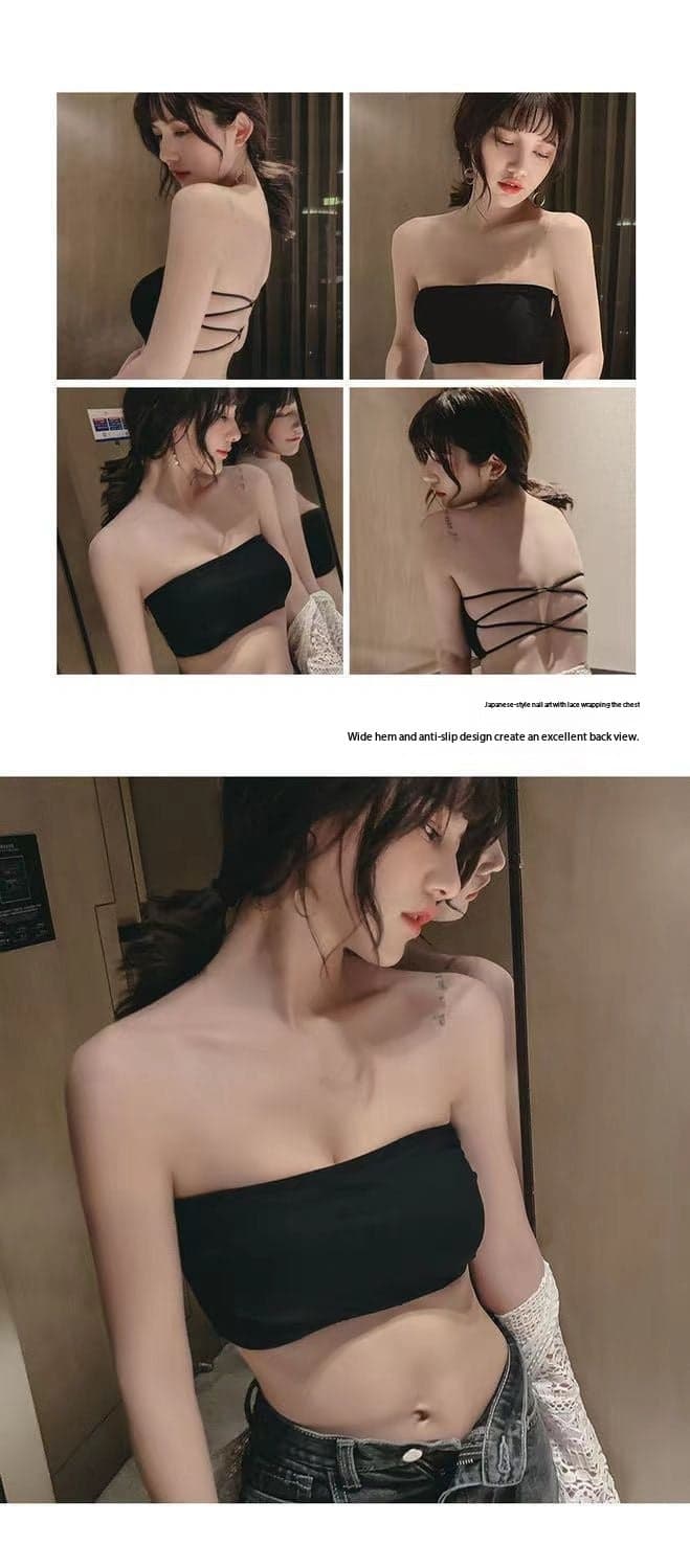 Strapless Padded Bandeau Bra with Cross Back Design