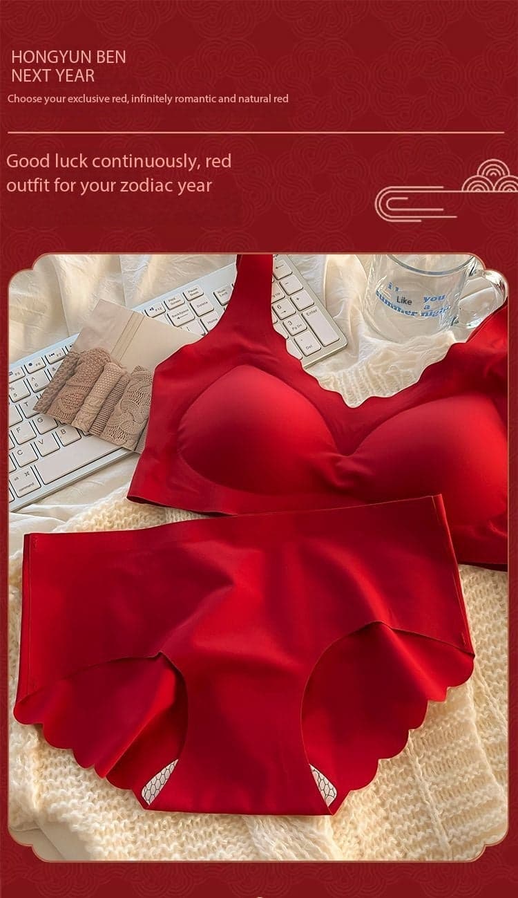 Red Seamless Push-Up Bridal Camisole Bra Set
