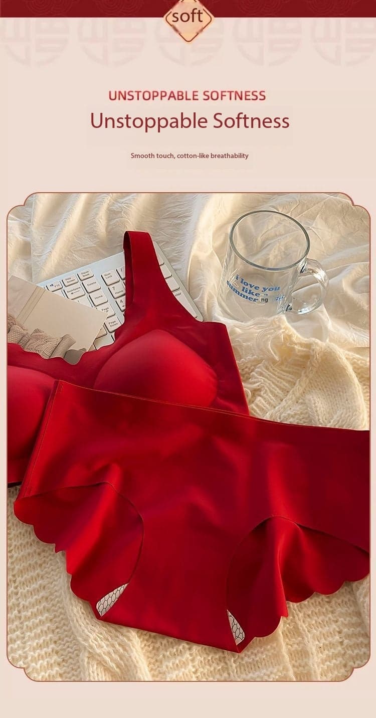Red Seamless Push-Up Bridal Camisole Bra Set