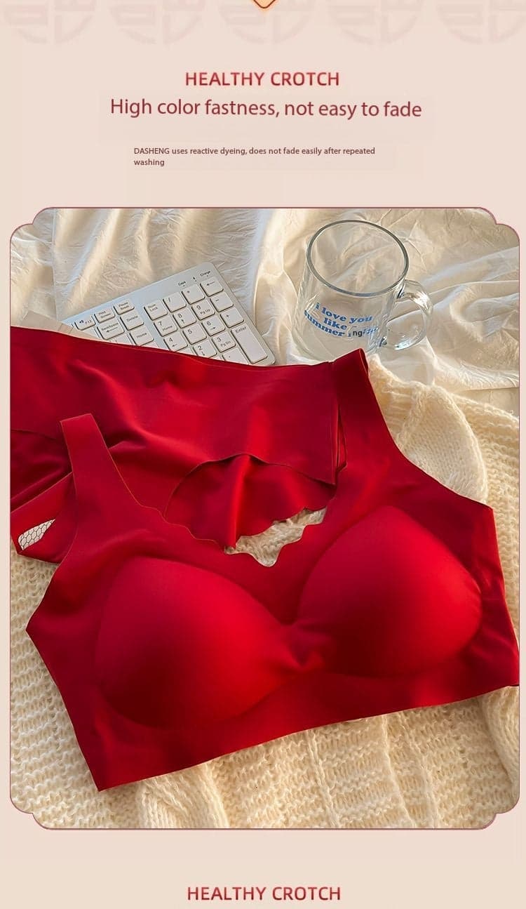 Red Seamless Push-Up Bridal Camisole Bra Set