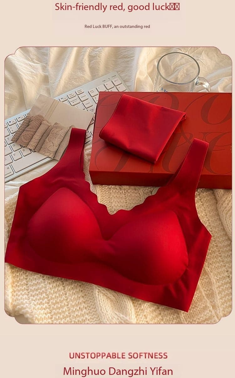 Red Seamless Push-Up Bridal Camisole Bra Set