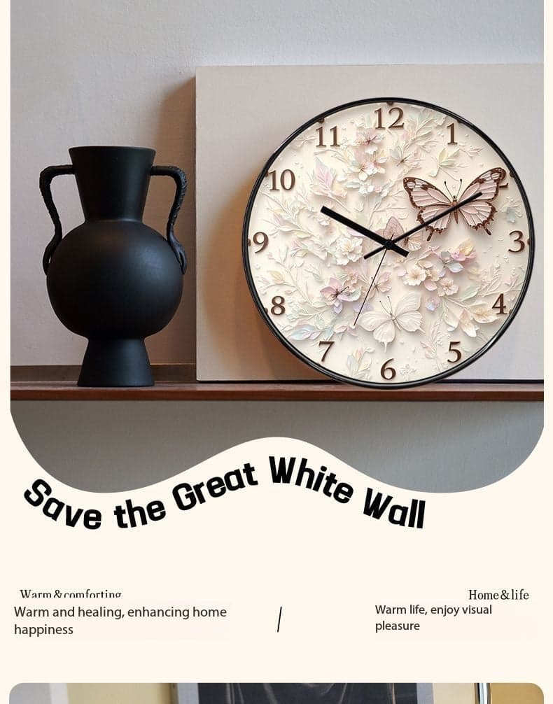 Butterfly Cream Art Silent Quartz Wall Clock
