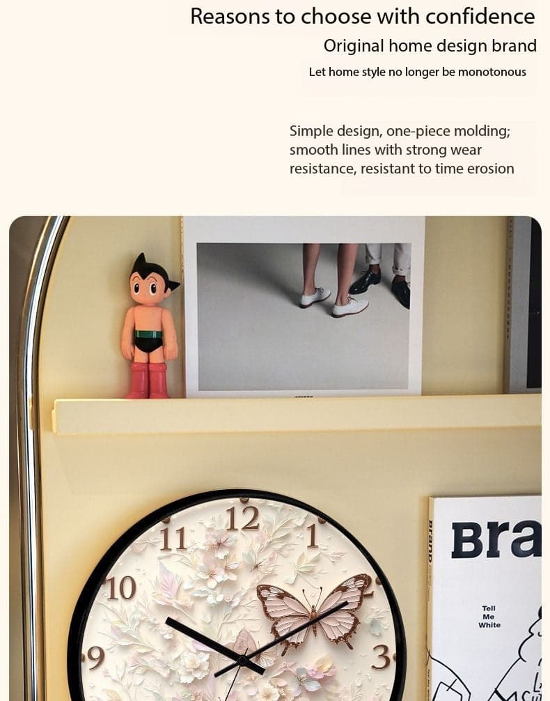 Butterfly Cream Art Silent Quartz Wall Clock