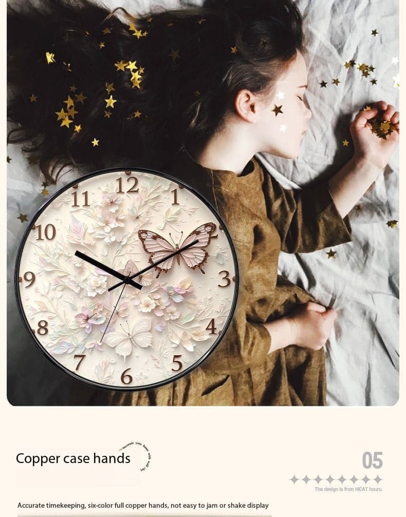 Butterfly Cream Art Silent Quartz Wall Clock