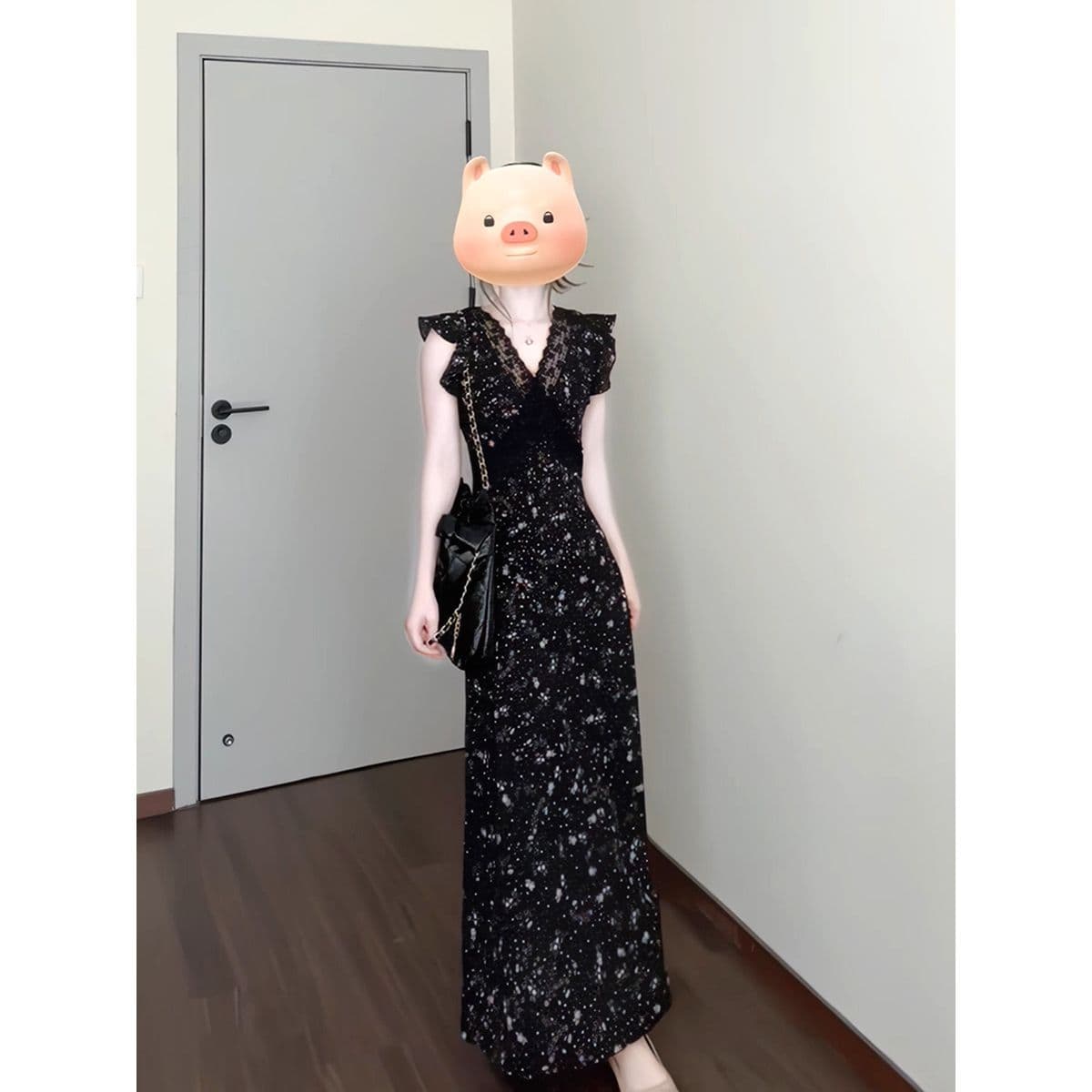 Elegant Black Lace Floral Maxi Dress