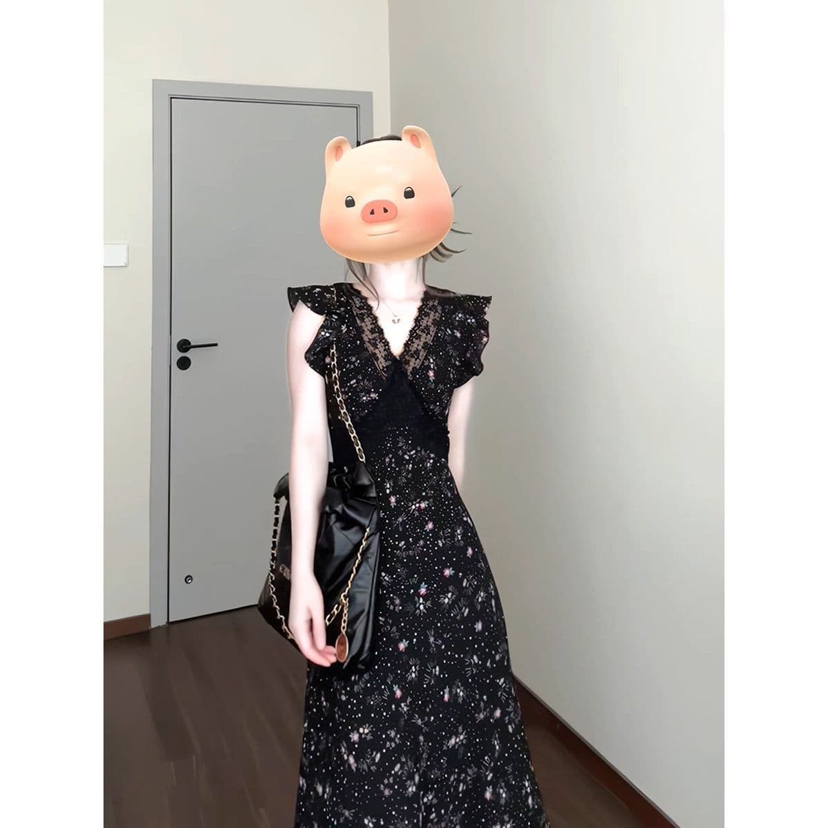 Elegant Black Lace Floral Maxi Dress