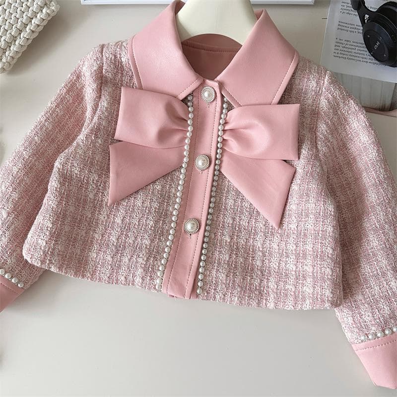 Elegant tweed jacket and leather skirt two piece set korean chic outfit