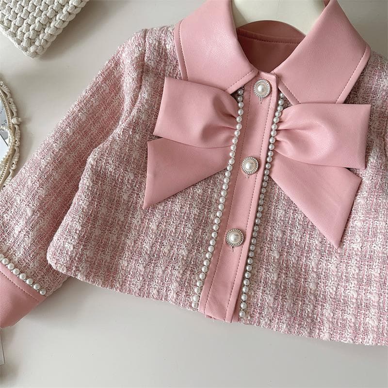 Elegant tweed jacket and leather skirt two piece set korean chic outfit