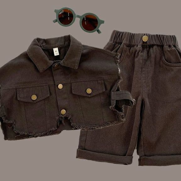 Boys stylish three piece set vest jacket and casual pants outfit