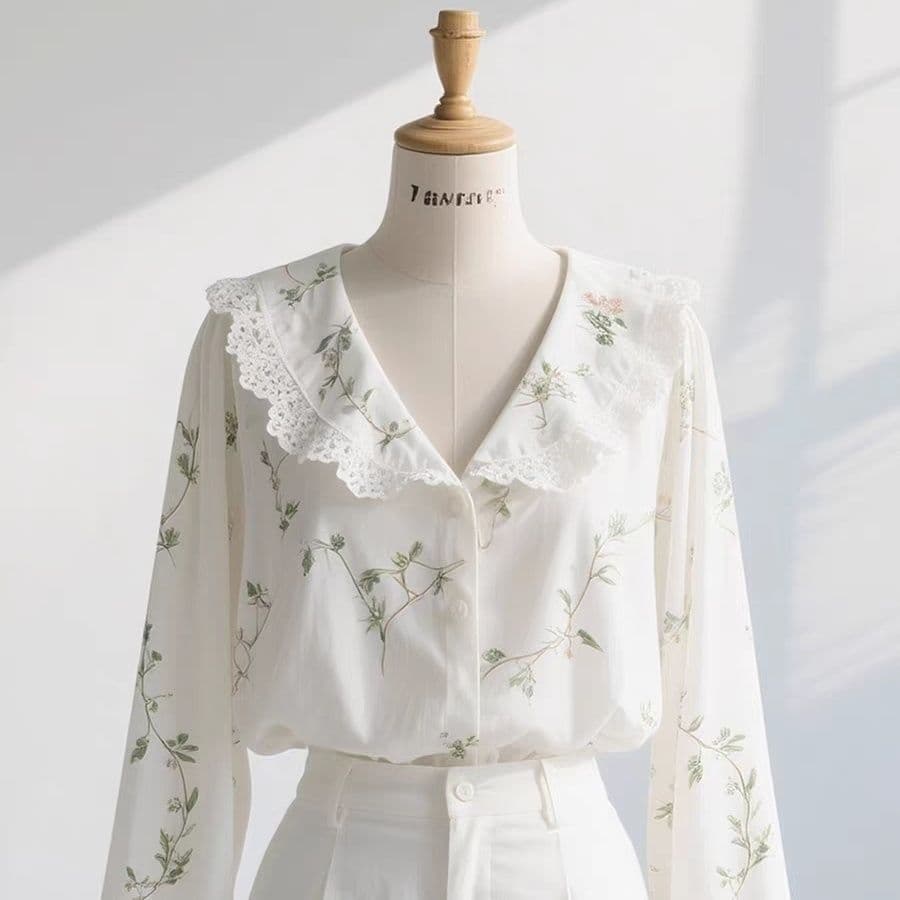 Women’s French Lace Collar Long Sleeve Blouse
