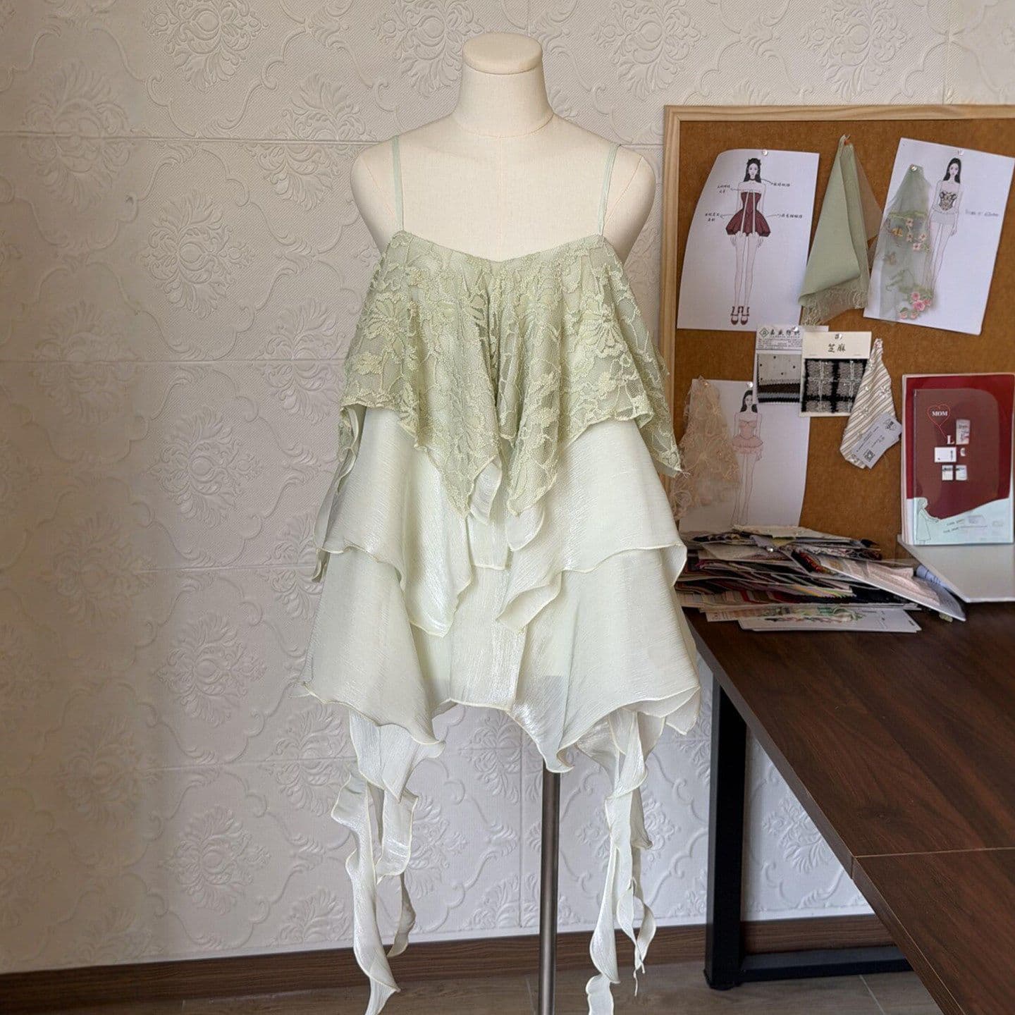 Green Ruffle Lace Chiffon Tube Top for Women
