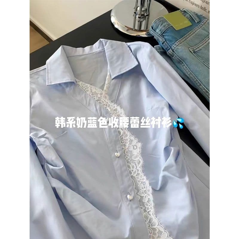 Women’s French Purple Lace Patchwork Polo Blouse