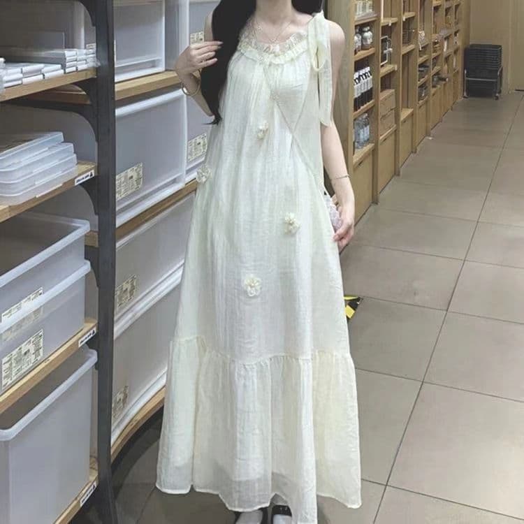 Ribbon Sleeveless Maxi Dress