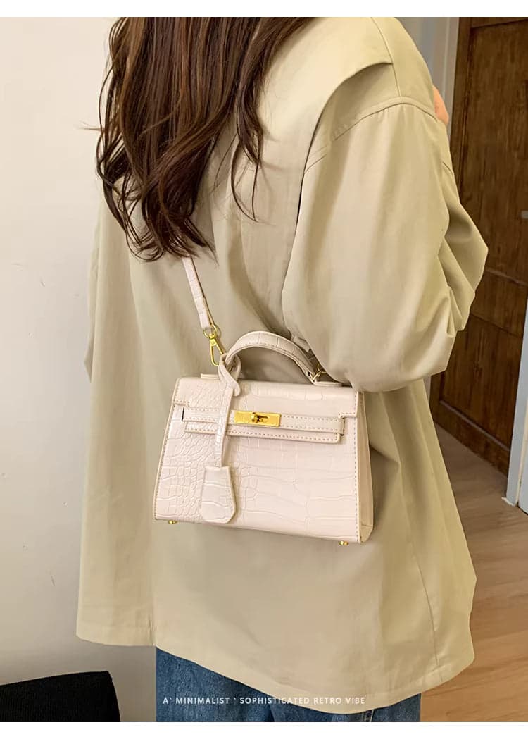 Retro Crocodile-Pattern Small Square Crossbody Bag – Women's Elegant Autumn/Winter Kelly-Style Handbag