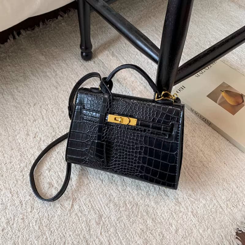 Retro Crocodile-Pattern Small Square Crossbody Bag – Women's Elegant Autumn/Winter Kelly-Style Handbag