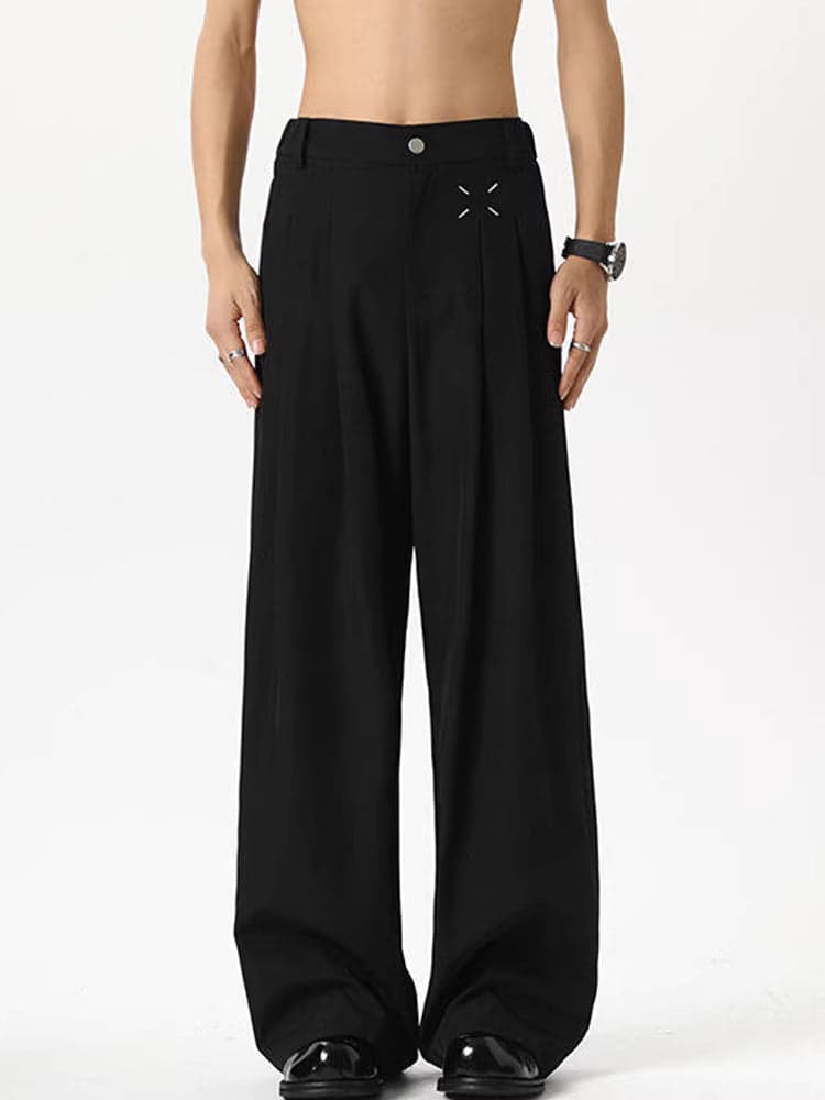 American Retro Black Fleece-Lined Wide-Leg Trousers – Men's Loose Fit Straight Casual Pants for Autumn & Winter