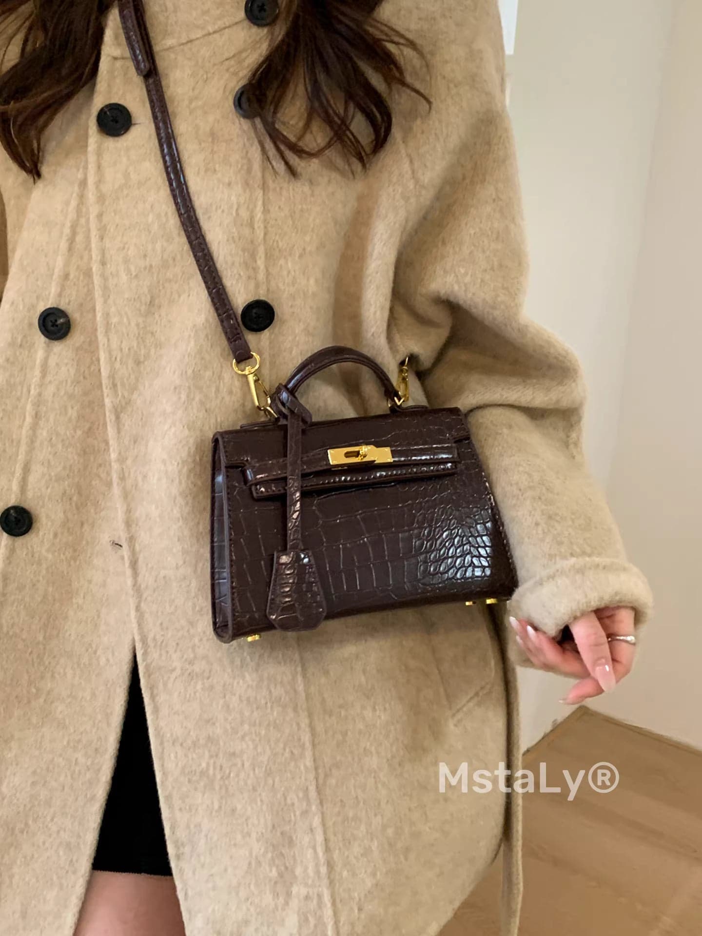 Retro Crocodile-Pattern Small Square Crossbody Bag – Women's Elegant Autumn/Winter Kelly-Style Handbag