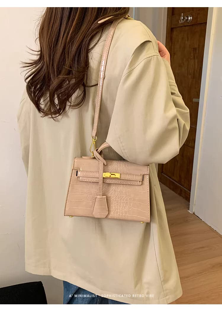 Retro Crocodile-Pattern Small Square Crossbody Bag – Women's Elegant Autumn/Winter Kelly-Style Handbag