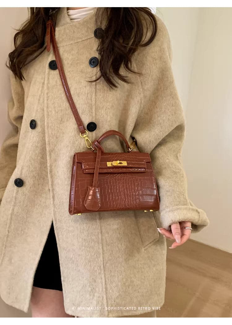 Retro Crocodile-Pattern Small Square Crossbody Bag – Women's Elegant Autumn/Winter Kelly-Style Handbag