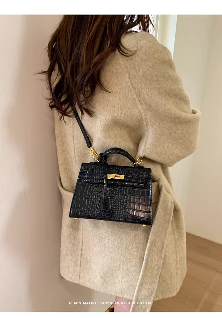 Retro Crocodile-Pattern Small Square Crossbody Bag – Women's Elegant Autumn/Winter Kelly-Style Handbag