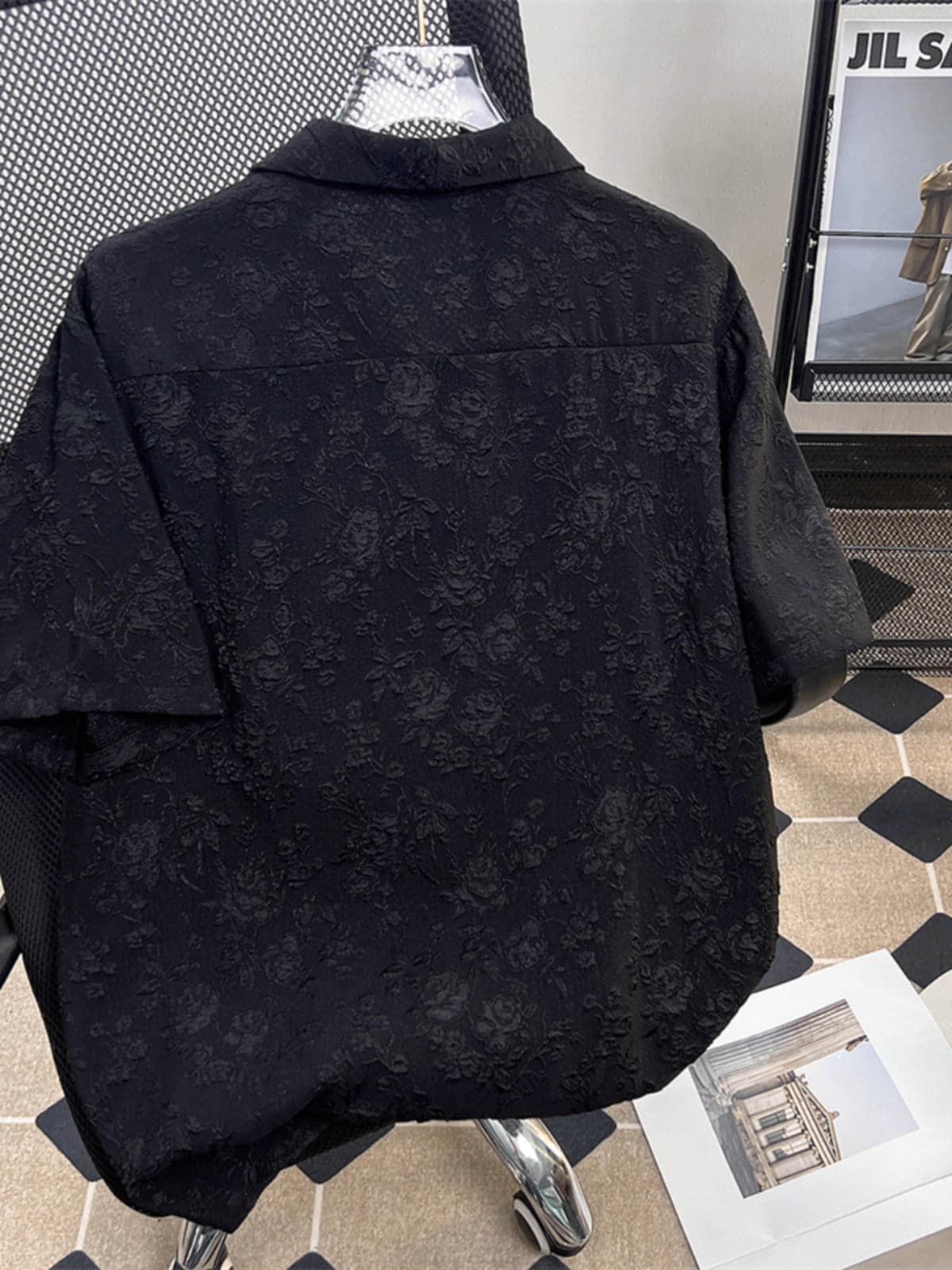 Unisex Lazy Style Jacquard Loose Short Sleeve Shirt