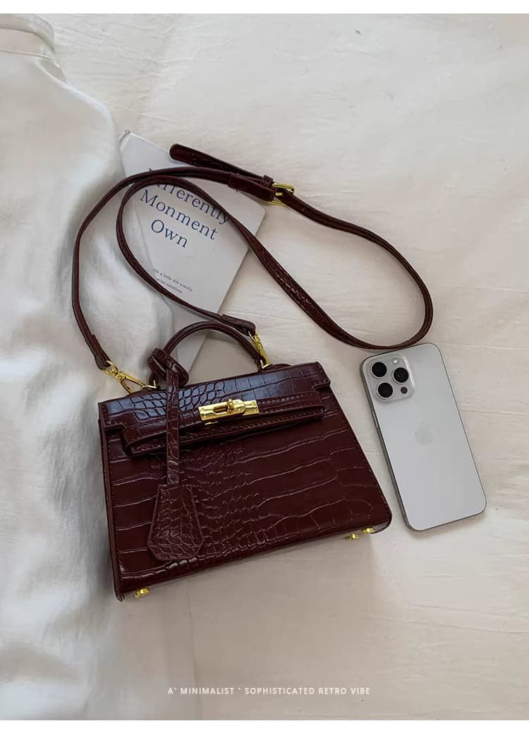 Retro Crocodile-Pattern Small Square Crossbody Bag – Women's Elegant Autumn/Winter Kelly-Style Handbag
