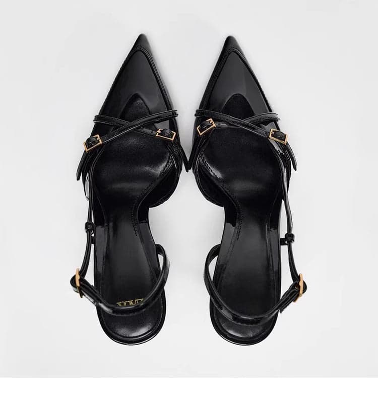 Pointed Toe Slim Strap Mule High Heel Sandals