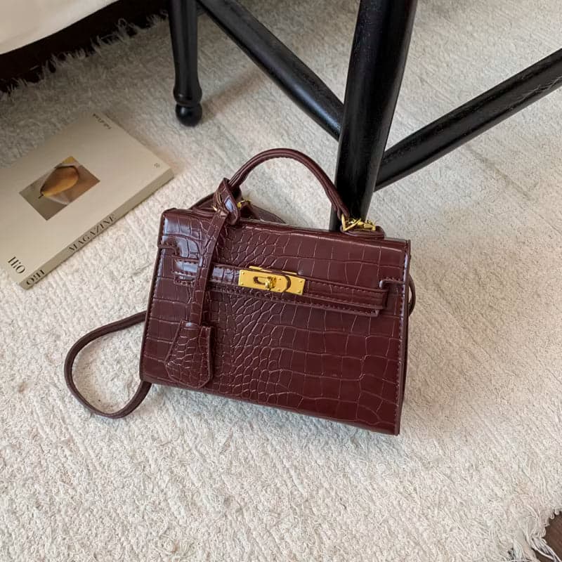 Retro Crocodile-Pattern Small Square Crossbody Bag – Women's Elegant Autumn/Winter Kelly-Style Handbag