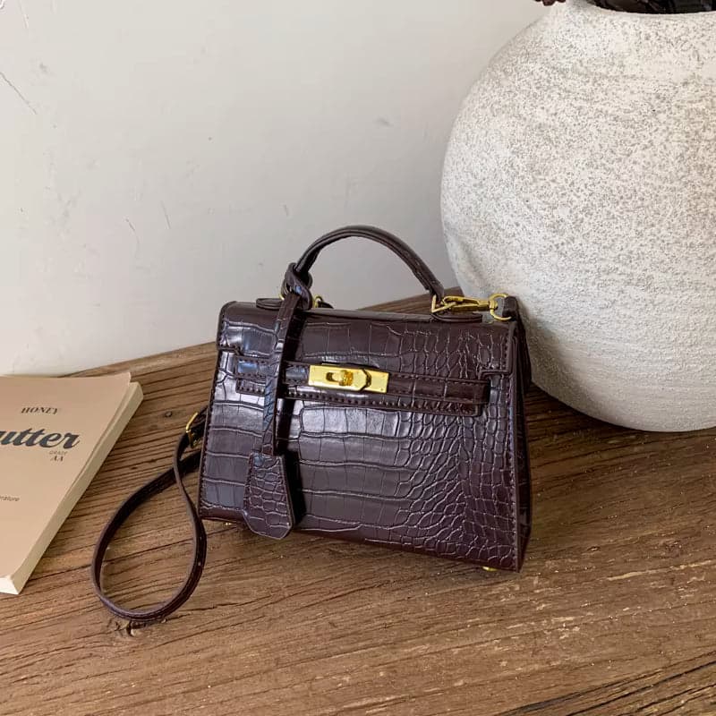Retro Crocodile-Pattern Small Square Crossbody Bag – Women's Elegant Autumn/Winter Kelly-Style Handbag