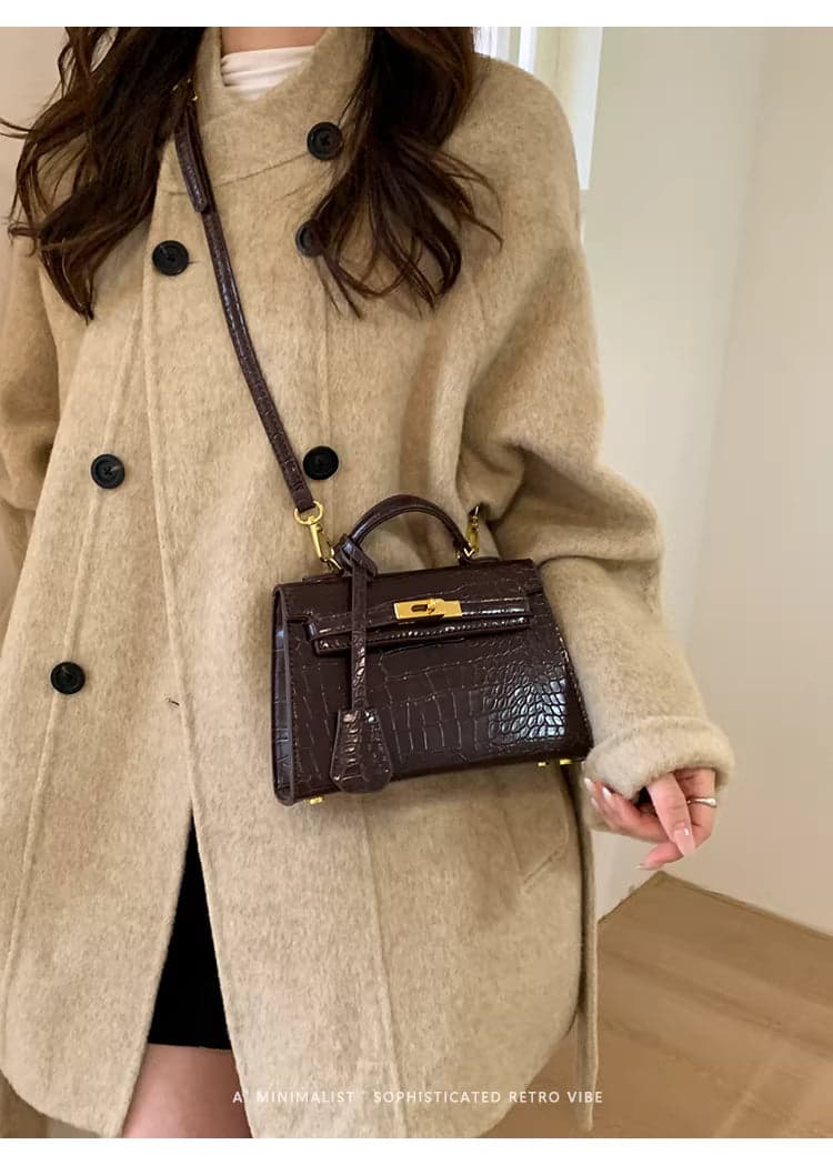 Retro Crocodile-Pattern Small Square Crossbody Bag – Women's Elegant Autumn/Winter Kelly-Style Handbag