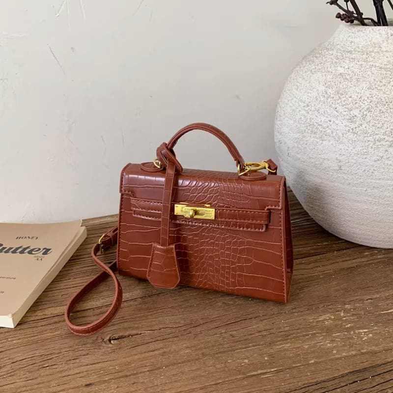 Retro Crocodile-Pattern Small Square Crossbody Bag – Women's Elegant Autumn/Winter Kelly-Style Handbag