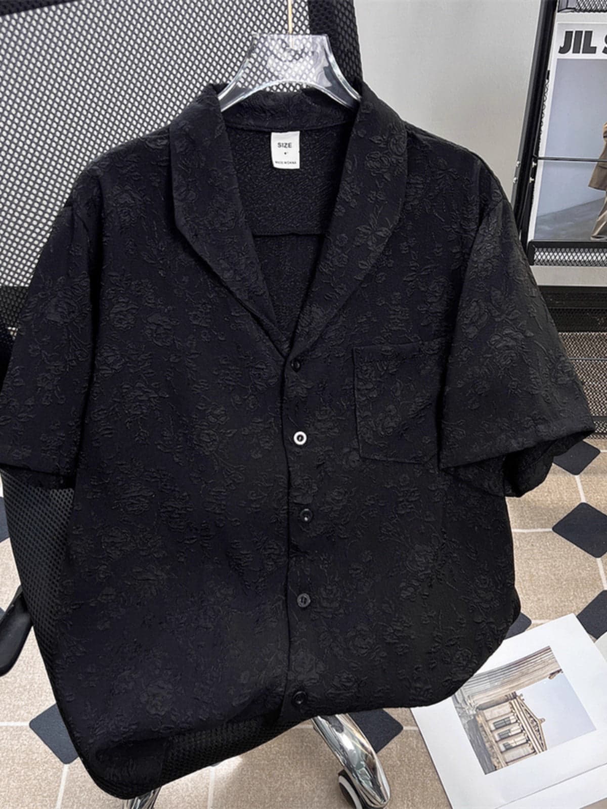 Unisex Lazy Style Jacquard Loose Short Sleeve Shirt