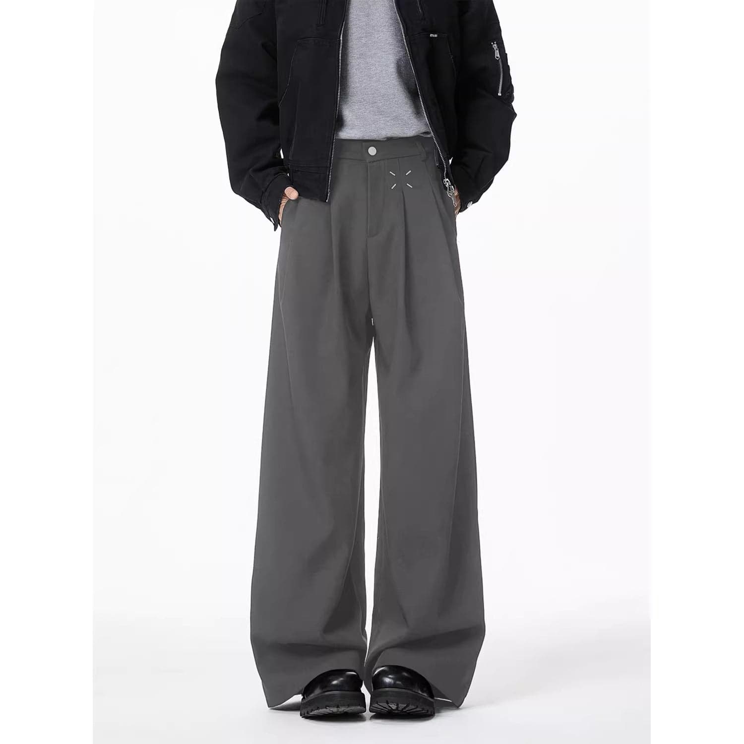 American Retro Black Fleece-Lined Wide-Leg Trousers – Men's Loose Fit Straight Casual Pants for Autumn & Winter
