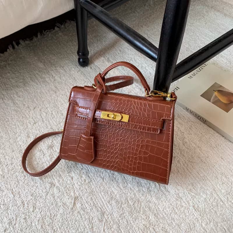 Retro Crocodile-Pattern Small Square Crossbody Bag – Women's Elegant Autumn/Winter Kelly-Style Handbag