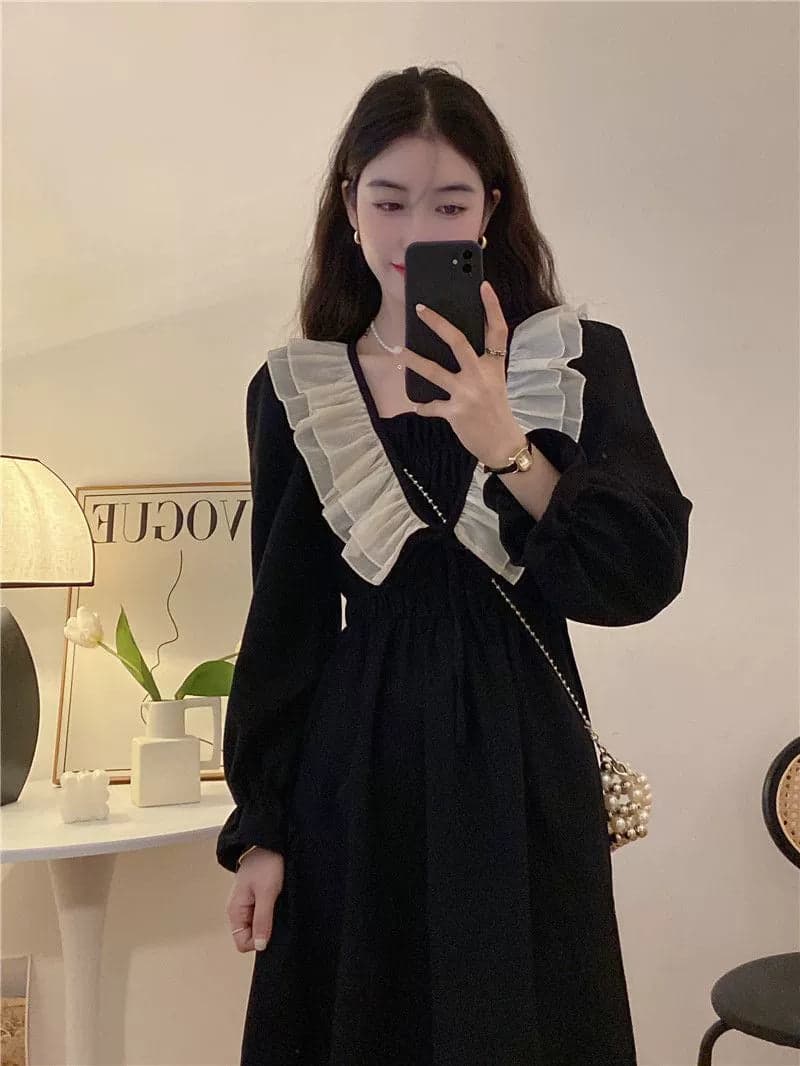New French Dress Women's Niche Waist Slimming Tea Dress