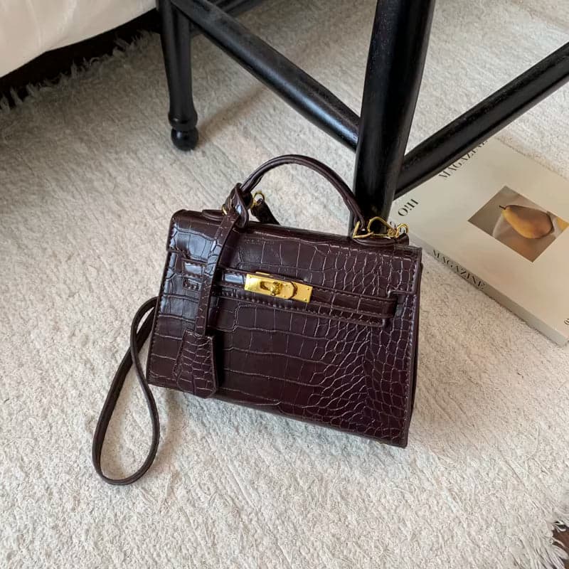 Retro Crocodile-Pattern Small Square Crossbody Bag – Women's Elegant Autumn/Winter Kelly-Style Handbag