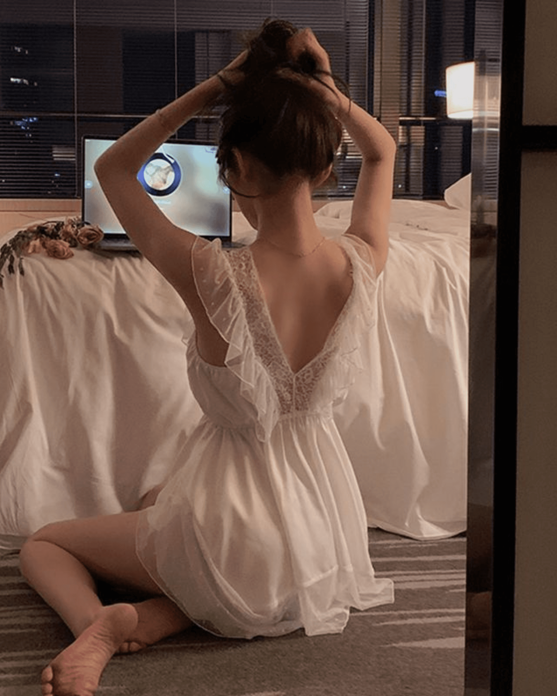 Plus Size Lace Bow Ice Silk Nightdress