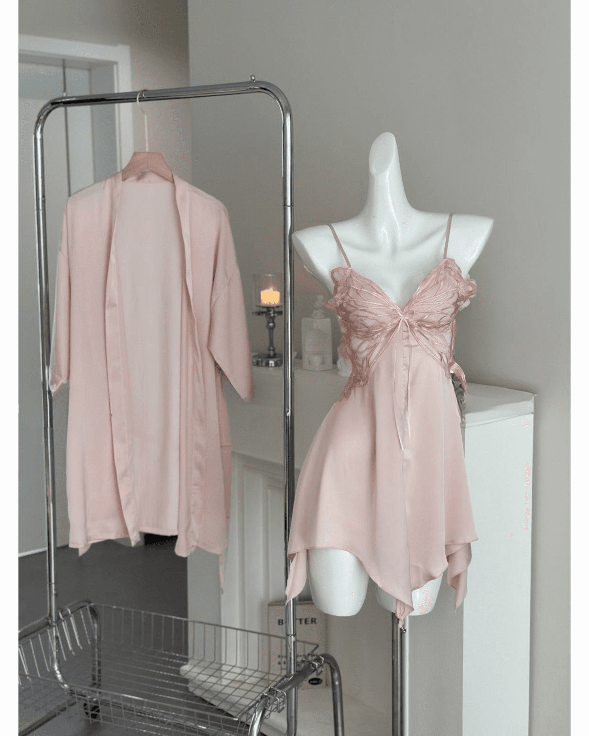 Blush Butterfly Lace Satin Nightdress Set
