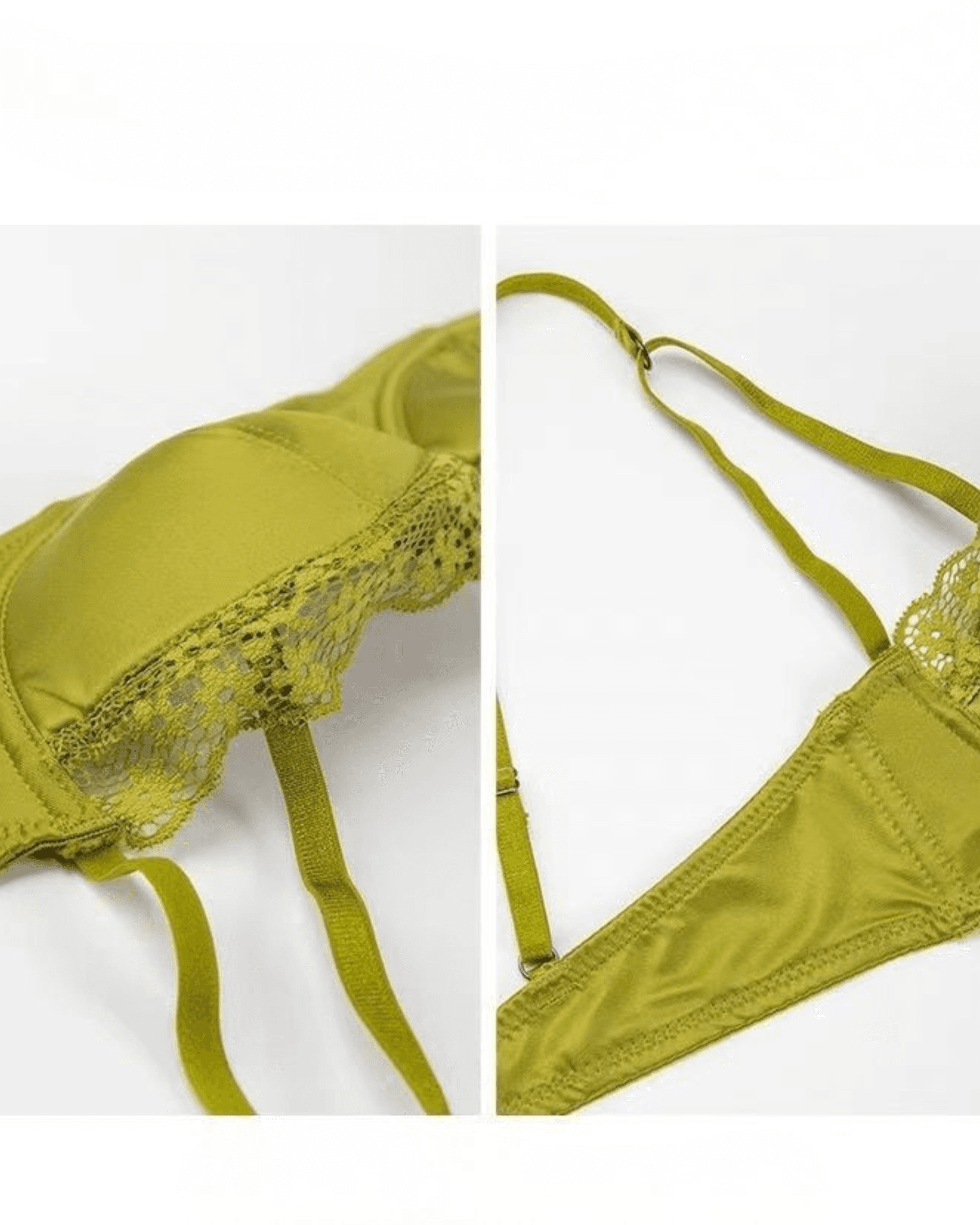 European Satin Half Cup Push-Up Bra Set – Green Lace Trim Underwire Lingerie