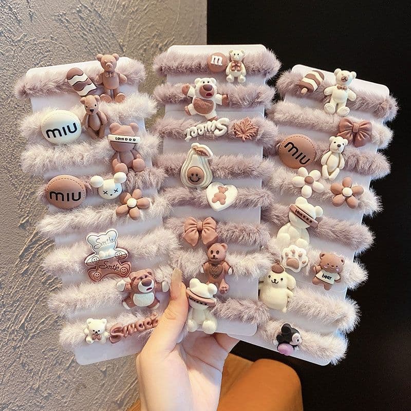 New Plush Cute Hair Ties for Kids | Cartoon Fur Hair Bands, Thick Elastic Headbands