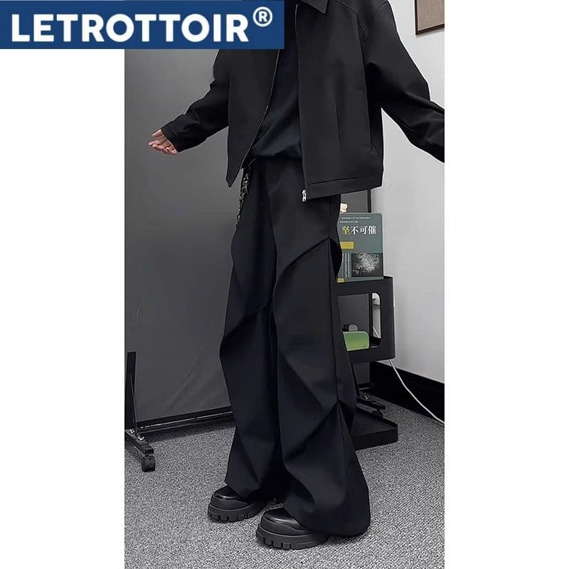 Unisex Black Wide-Leg Trousers – Loose Fit Cleanfit Flared Floor-Length Pants